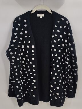 Umgee Open Cardigan Sweater Size Medium Black Painted White Dots